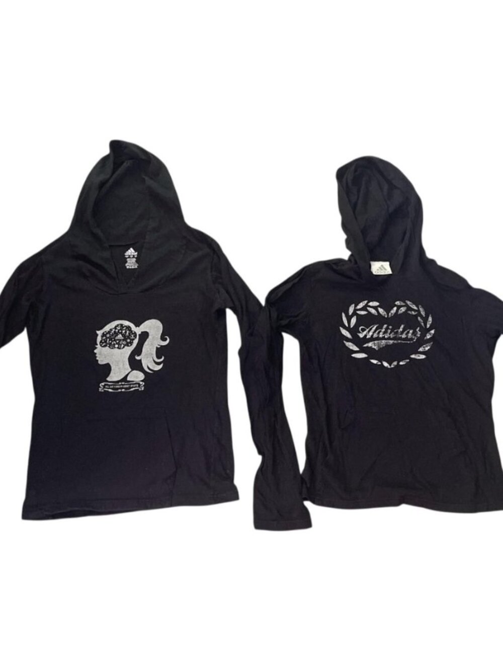 Adidas Women Hoody Lot of 2 Black Pullover Graphic Size S & L